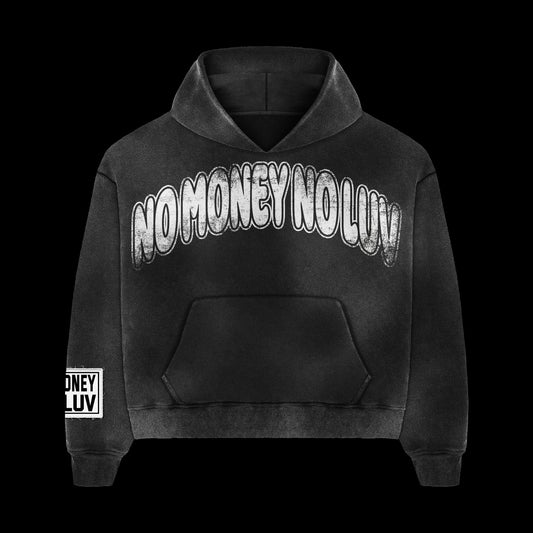 “NOMONEYNOLUV” ACID WASH HOODIE